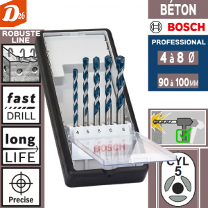 Coffret de 5 forets béton SDS-plus Robust Line Bosch Professional