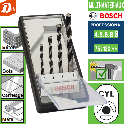 BOSCH Pro profiline 4 foret Multi-matériaux Ø 4. 5. 6. 8 mm